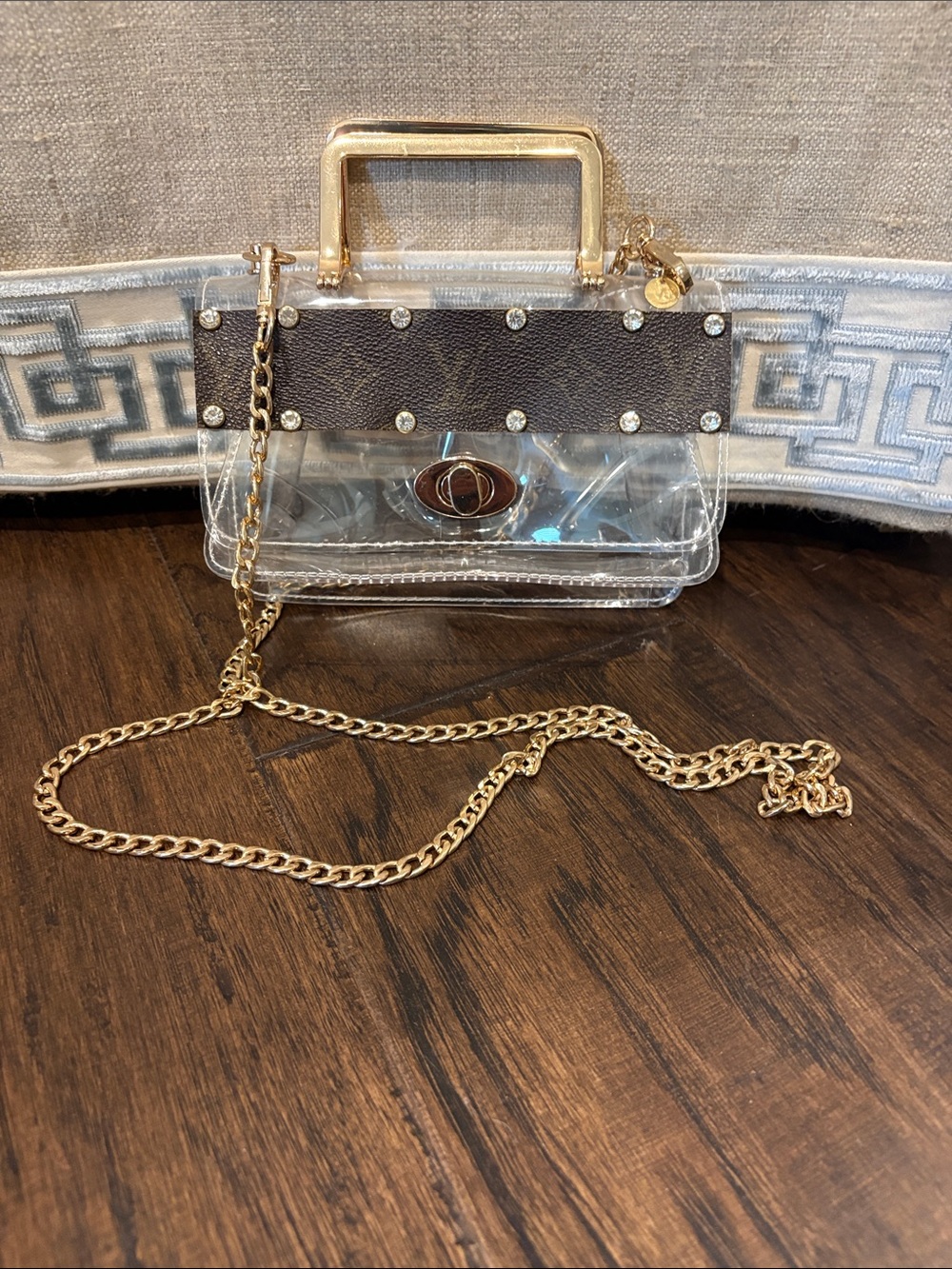 Repurposed LV clear crossbody stadium bag